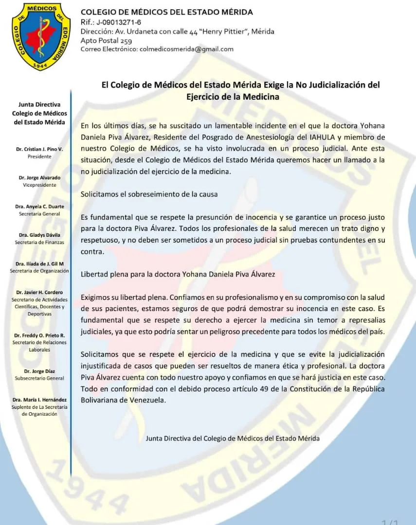 Comunicado Colegio Médicos Mérida
